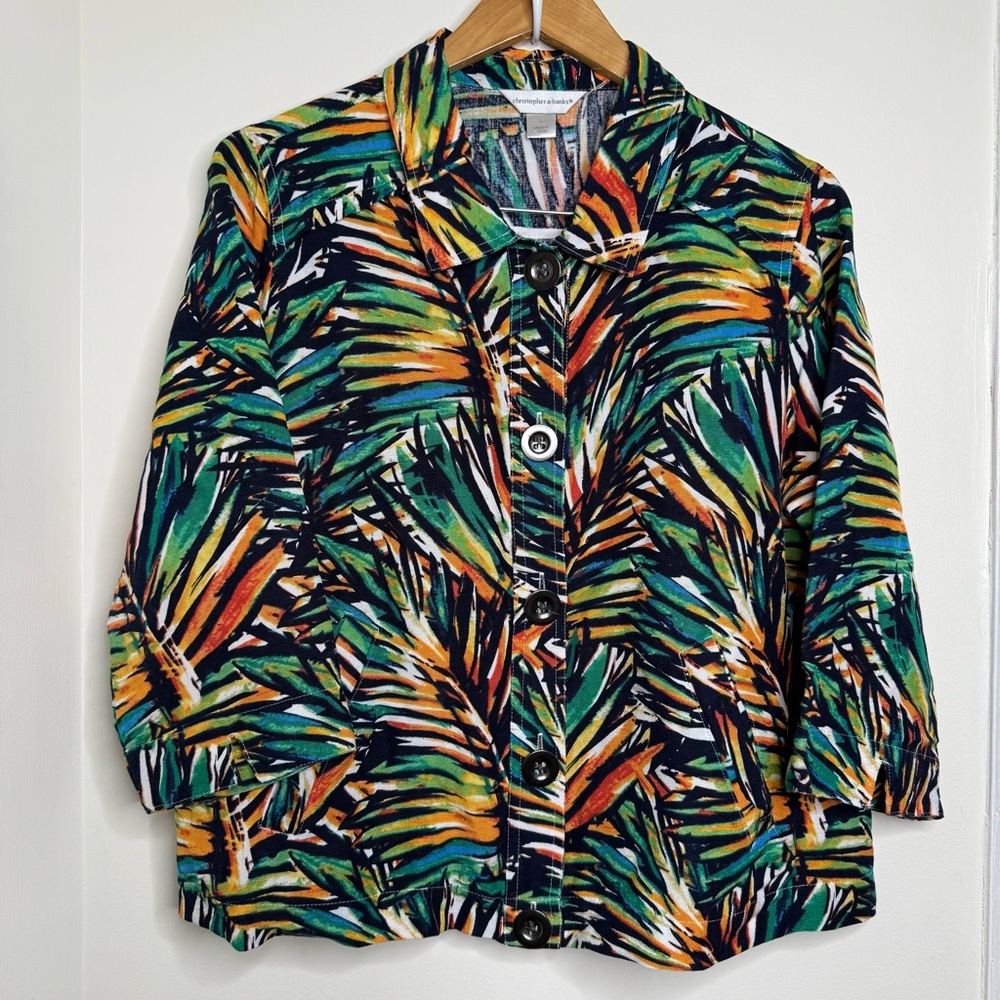 Christopher & Banks Linen Blend Button Front Jacket Top Women’s Size Large Bold